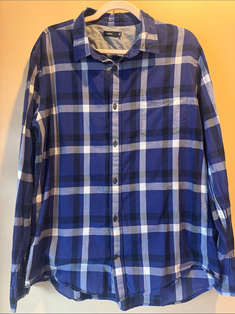 Vince Blue & White Plaid Casual Button-Down Shirt